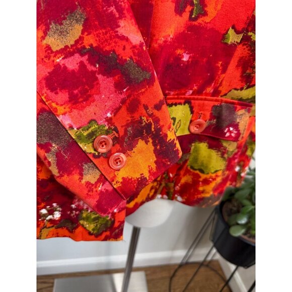 Chico's Womens Orange Red Watercolor Floral Button Jacket Size 3/XL Artsy Retro - Picture 3 of 13